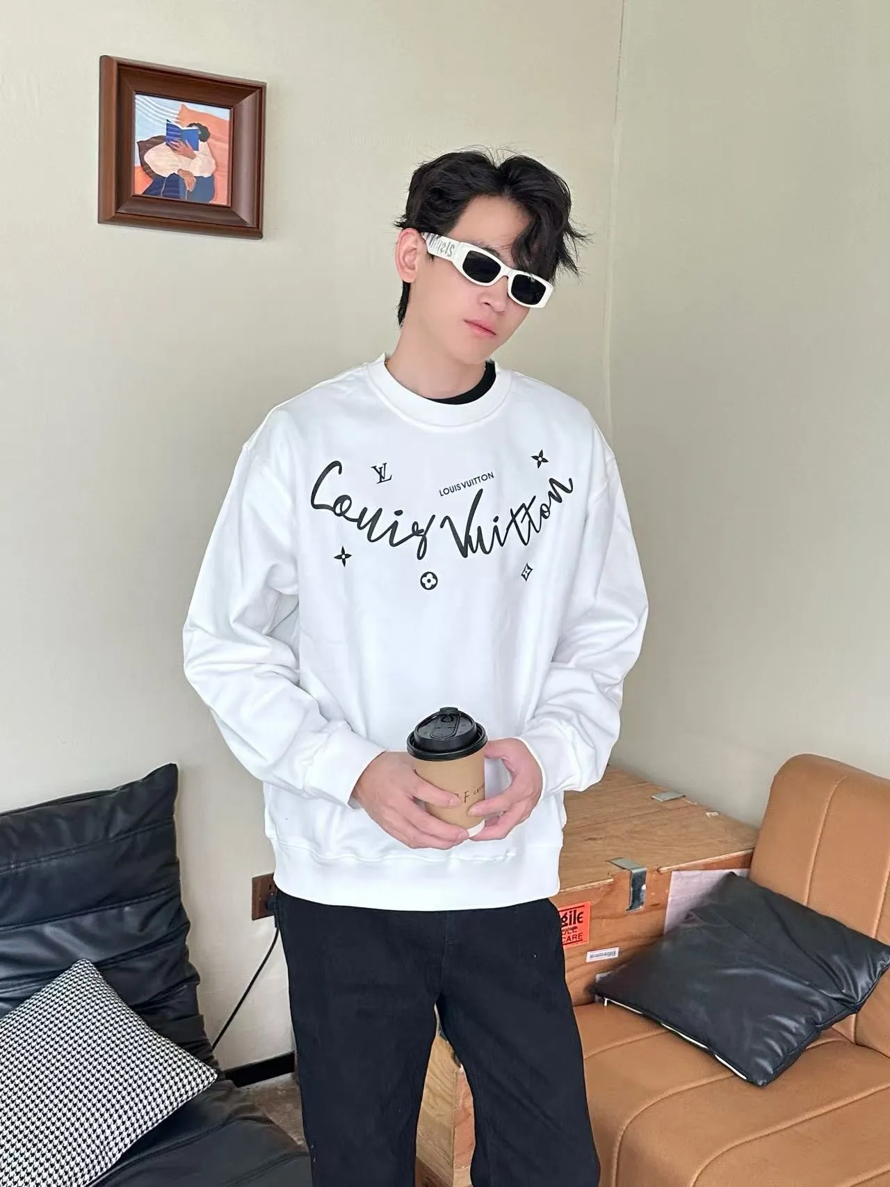 Louis Vuitton/Louis Vuitton 25Fw neckline signature crew neck sweatshirt